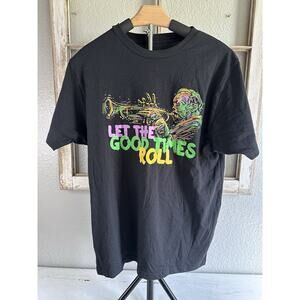 Mardi Gras "Let the Good Times Roll" New Orleans St. Louis T-Shirt Black Medium